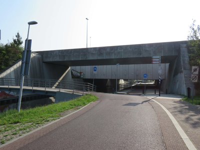 838035 Gezicht op het viaduct Rhijnoord in de A2 over de Leidsche Rijn te Utrecht, uit het westen.